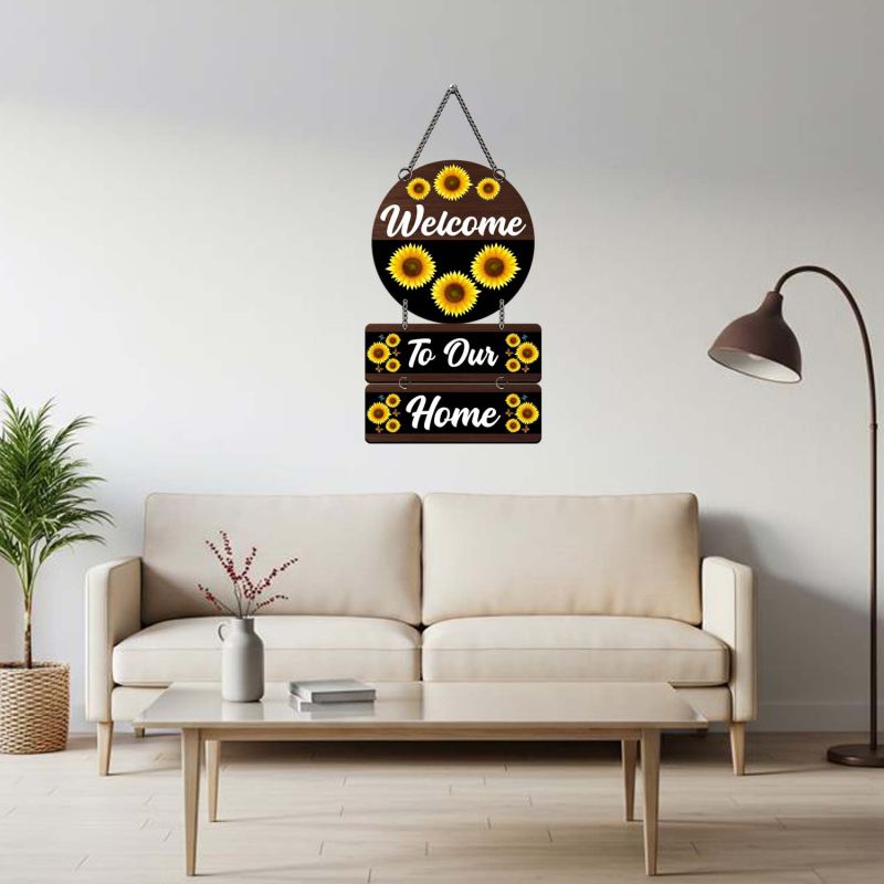 Sunflower Welcome To Our Home Hanging Sign For Front Door & Entryway Sign Home Decor for Living Room & Balcony Ideal Housewarming Gift Door Hanging
